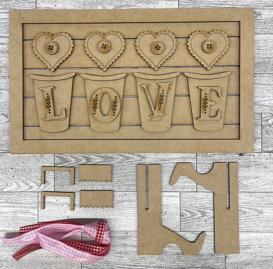 Large LOVE Flower Pot Valentines Sign - cutouts unpainted ready for you to finish