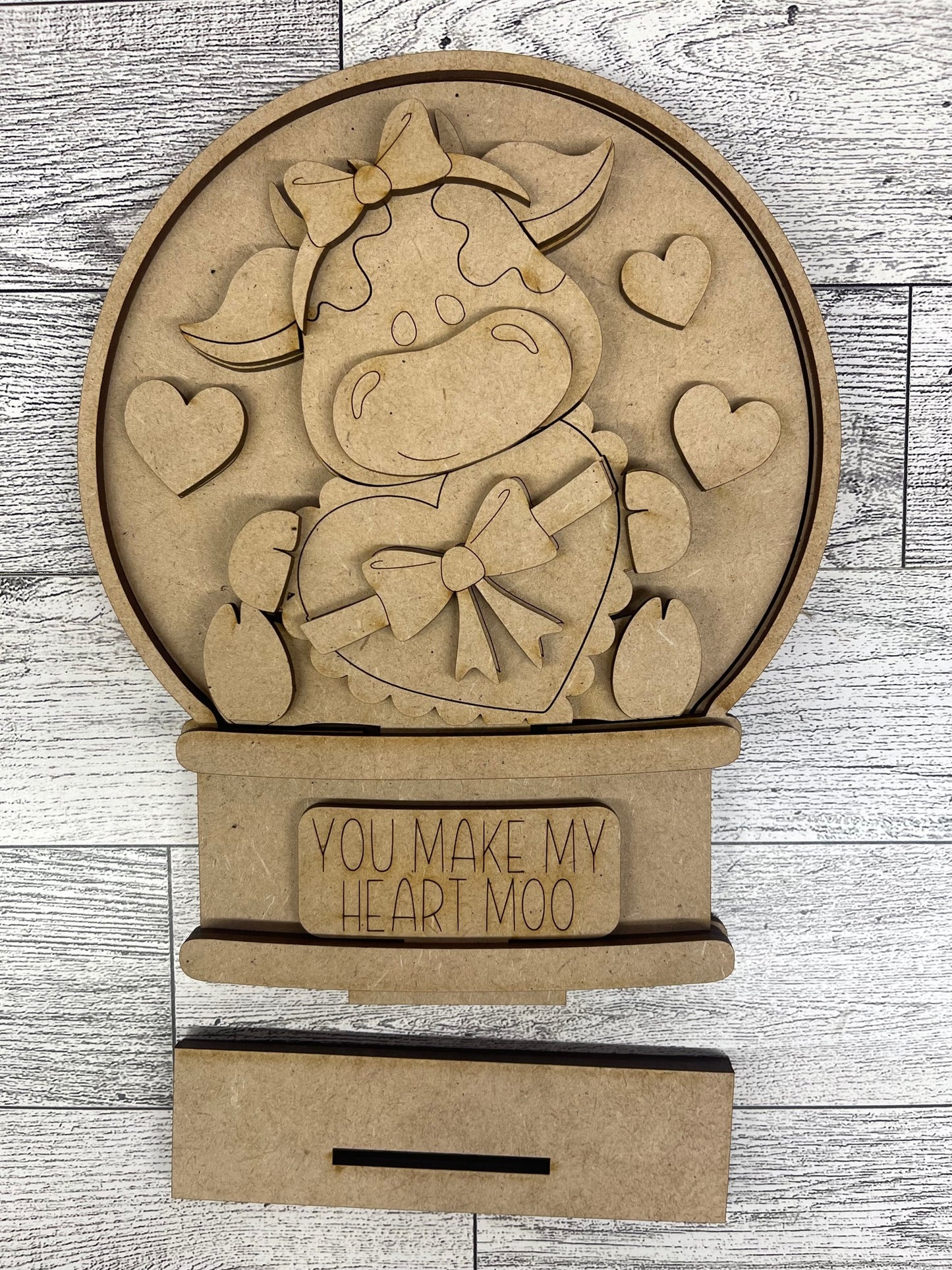 Valentine Dairy Cow Globe Insert Add-On - unpainted wood cutouts, ready for you to paint