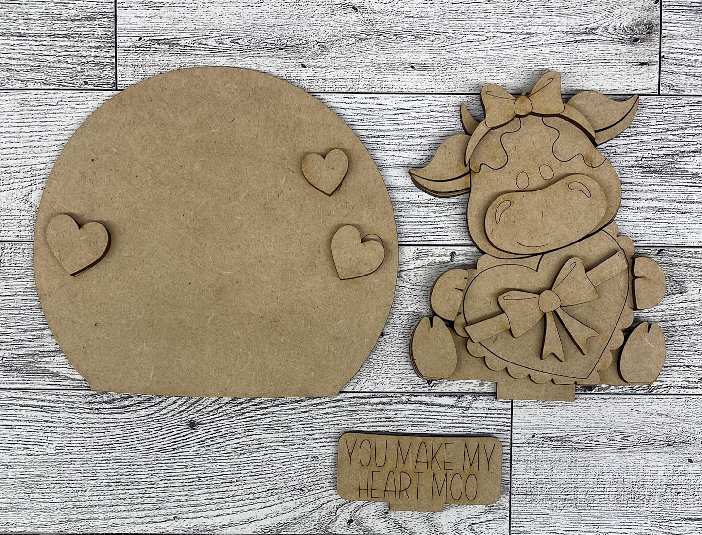 Valentine Dairy Cow Globe Insert Add-On - unpainted wood cutouts, ready for you to paint