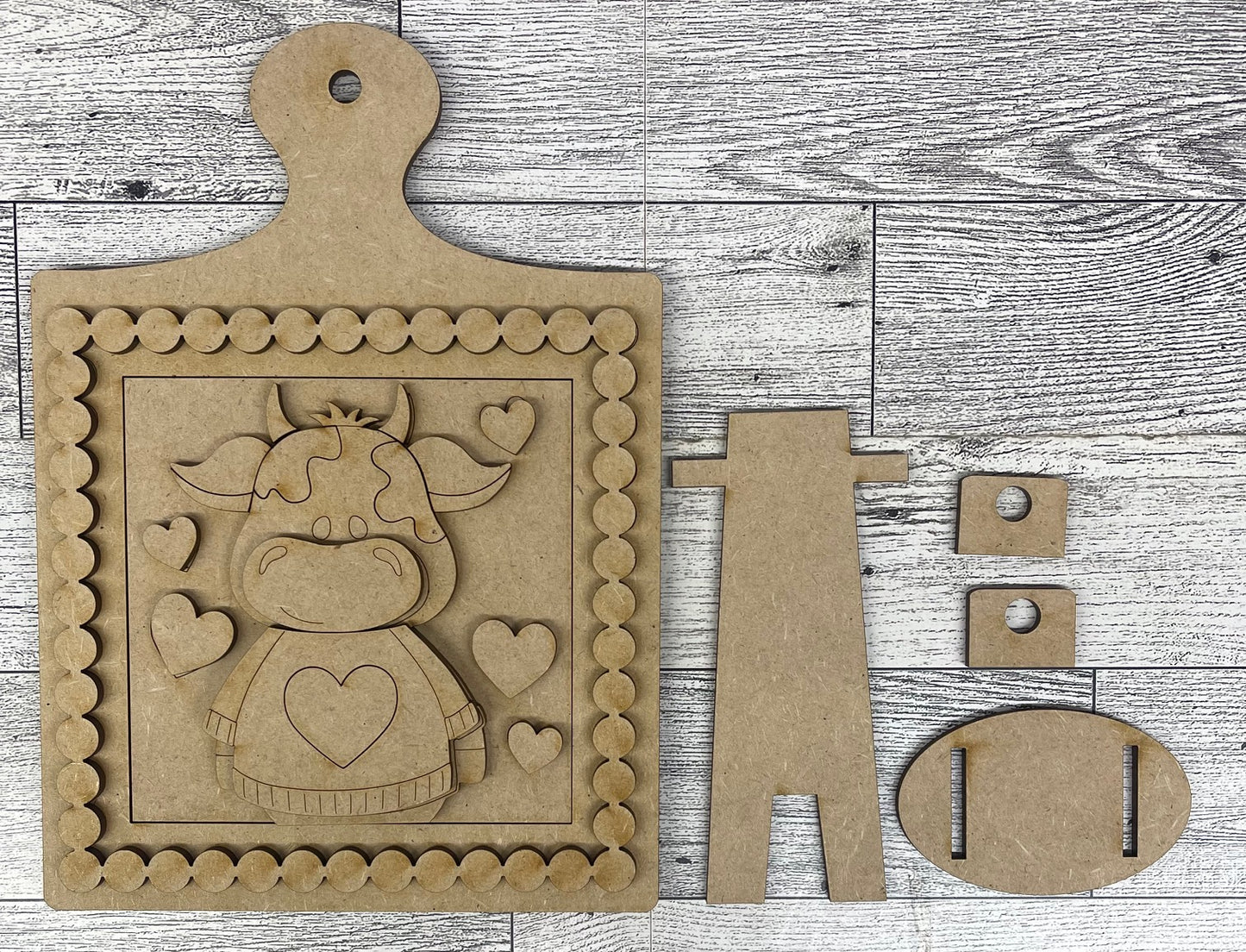 January Monthly Craft Kit - Valentine Dairy Cow themed - includes frame and plain arch or HOME arch frame - unpainted ready for you to finish