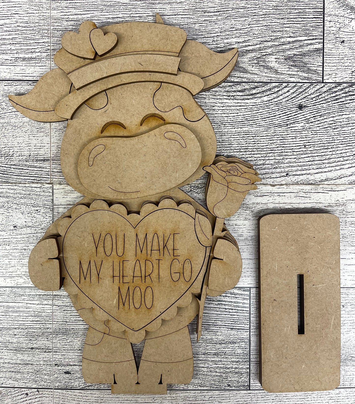 January Monthly Craft Kit - Valentine Dairy Cow themed - includes frame and plain arch or HOME arch frame - unpainted ready for you to finish