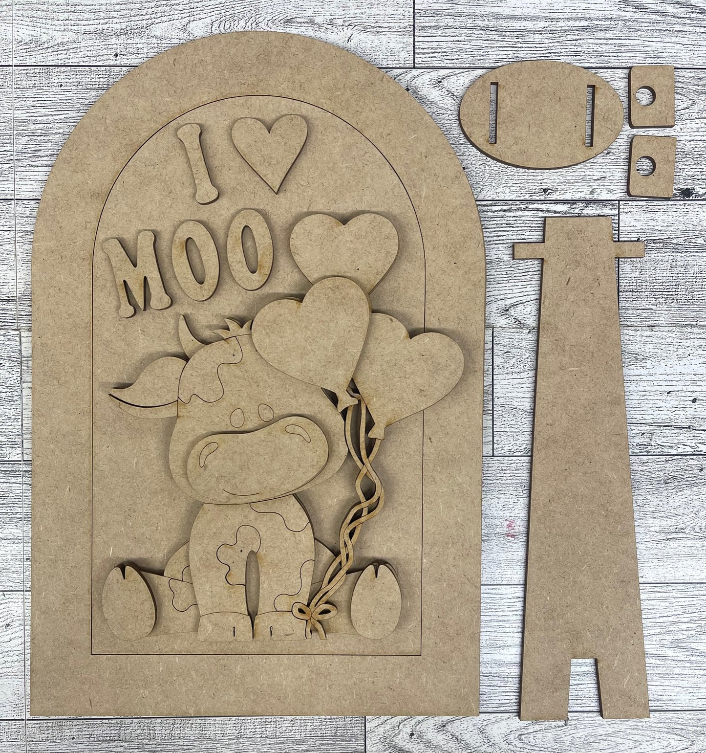 January Monthly Craft Kit - Valentine Dairy Cow themed - includes frame and plain arch or HOME arch frame - unpainted ready for you to finish