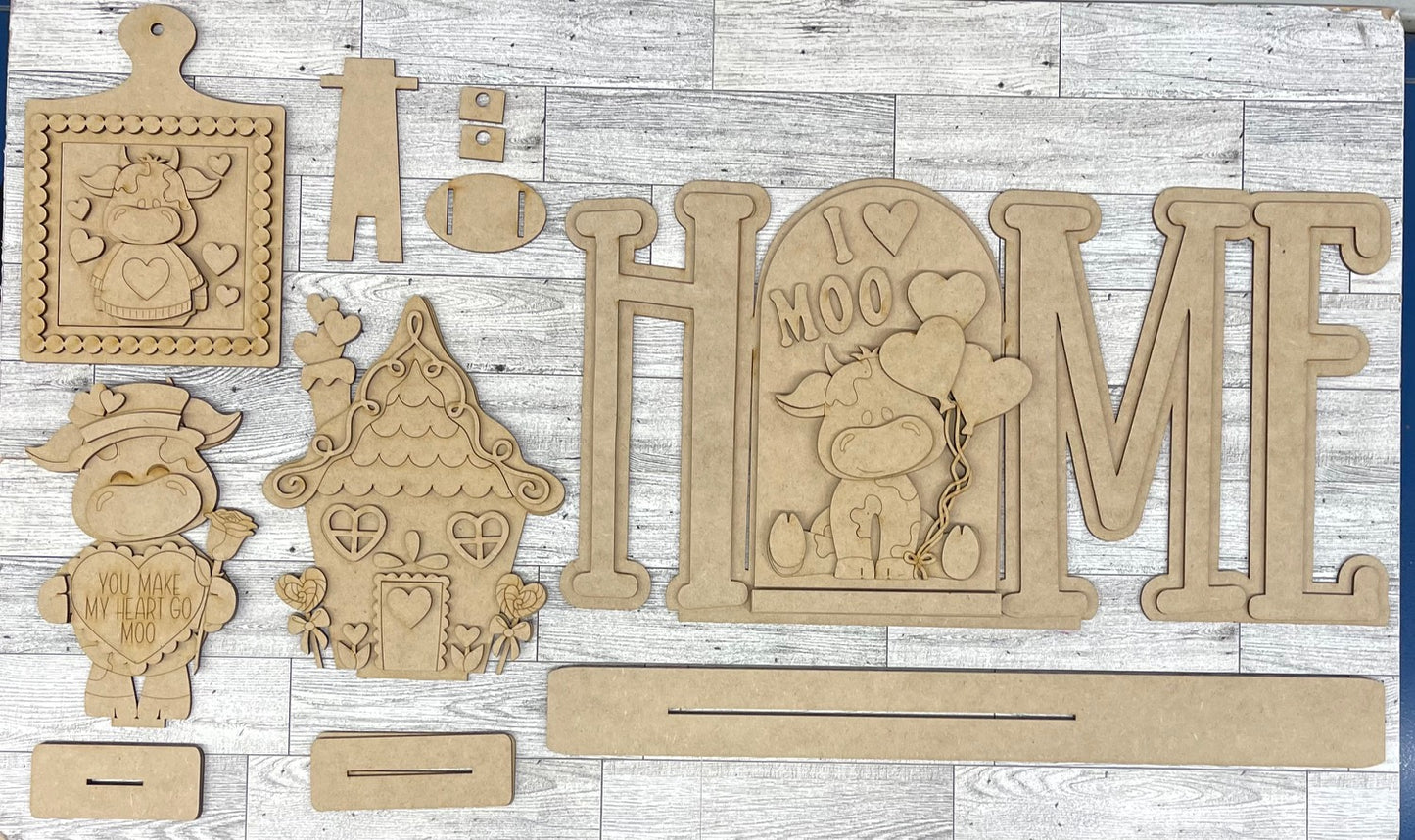 January Monthly Craft Kit - Valentine Dairy Cow themed - includes frame and plain arch or HOME arch frame - unpainted ready for you to finish