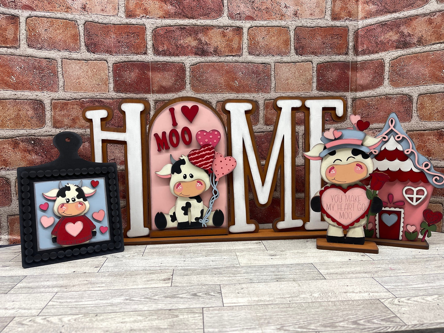 January Monthly Craft Kit - Valentine Dairy Cow themed - includes frame and plain arch or HOME arch frame - unpainted ready for you to finish