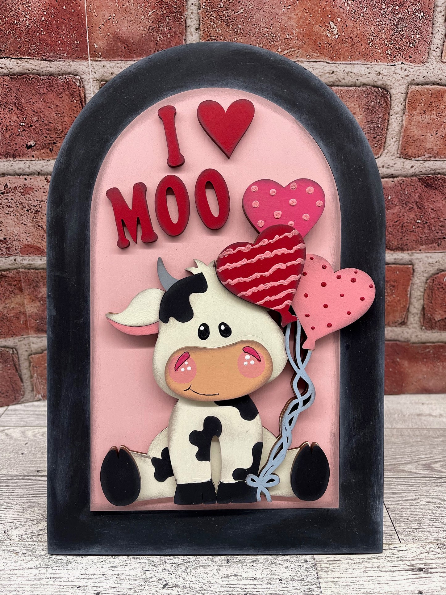January Monthly Craft Kit - Valentine Dairy Cow themed - includes frame and plain arch or HOME arch frame - unpainted ready for you to finish