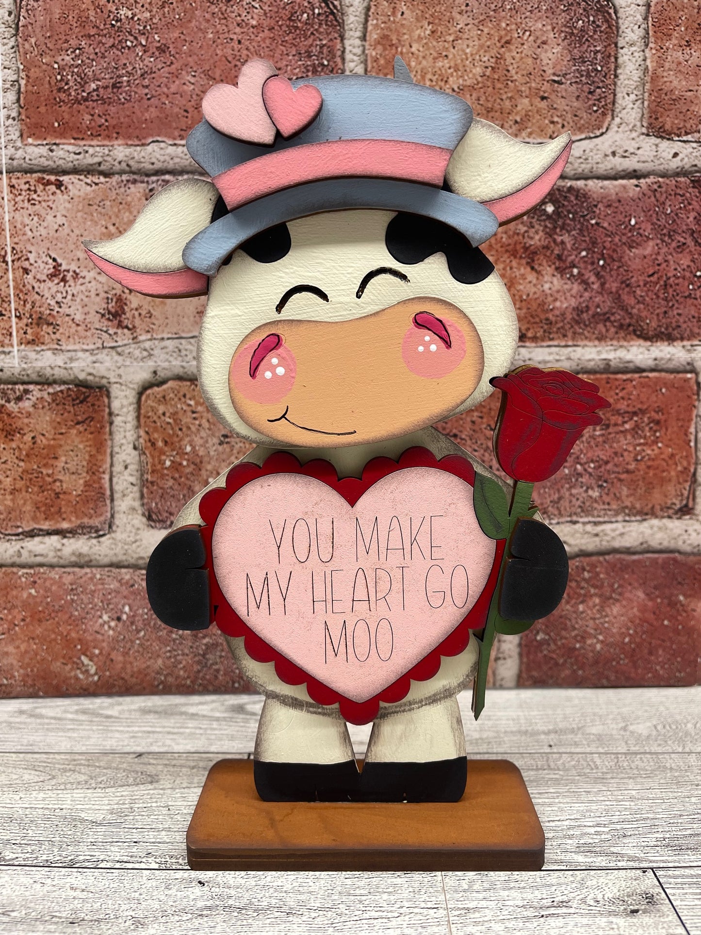 January Monthly Craft Kit - Valentine Dairy Cow themed - includes frame and plain arch or HOME arch frame - unpainted ready for you to finish
