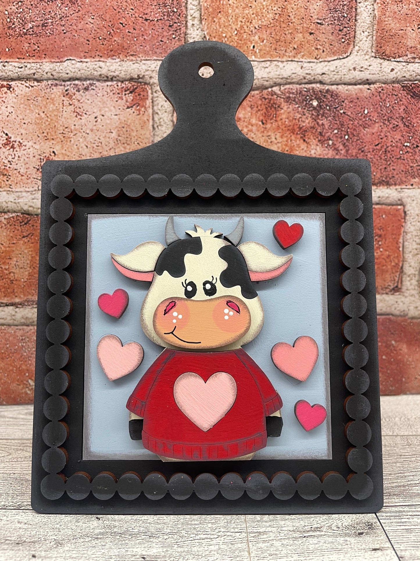 January Monthly Craft Kit - Valentine Dairy Cow themed - includes frame and plain arch or HOME arch frame - unpainted ready for you to finish