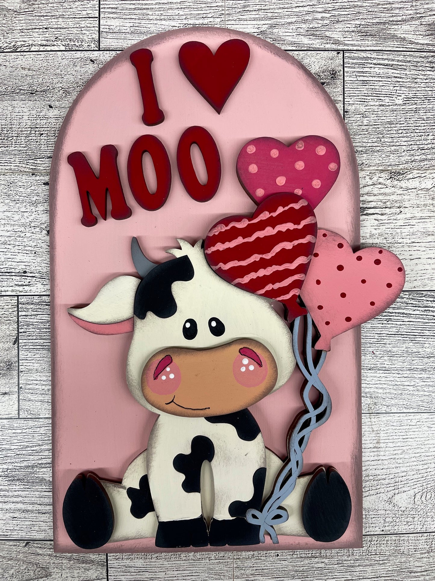 January Monthly Craft Kit - Valentine Dairy Cow themed - includes frame and plain arch or HOME arch frame - unpainted ready for you to finish