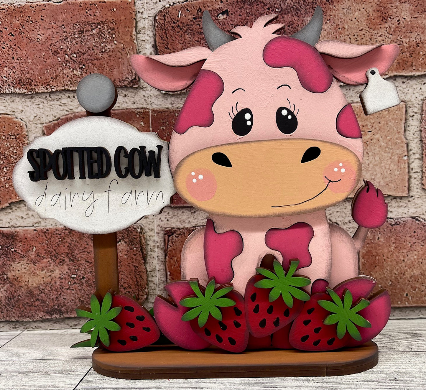 Dairy Cow with Strawberries stander - unpainted wood cutouts, ready for you to paint