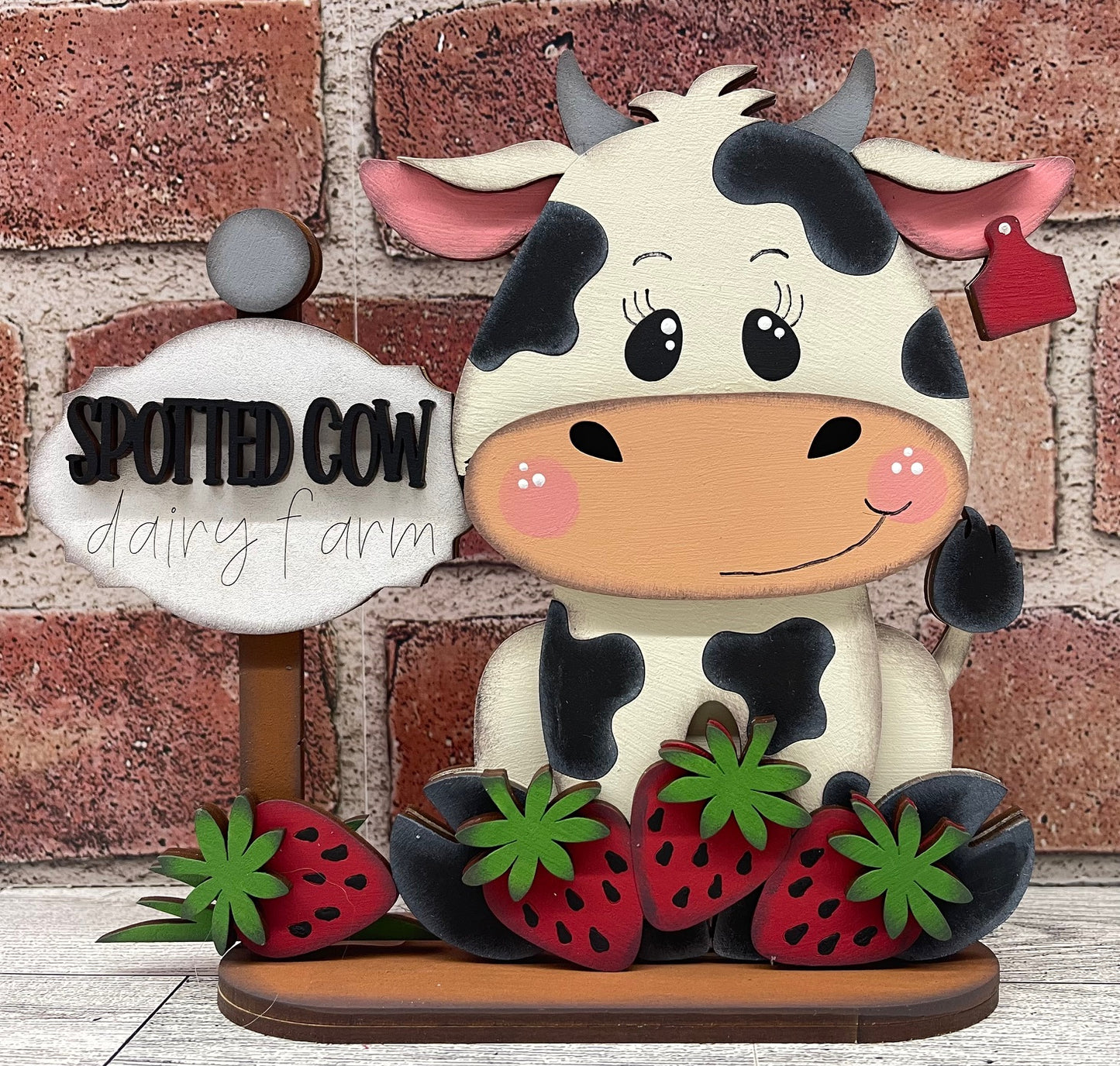Dairy Cow with Strawberries stander - unpainted wood cutouts, ready for you to paint