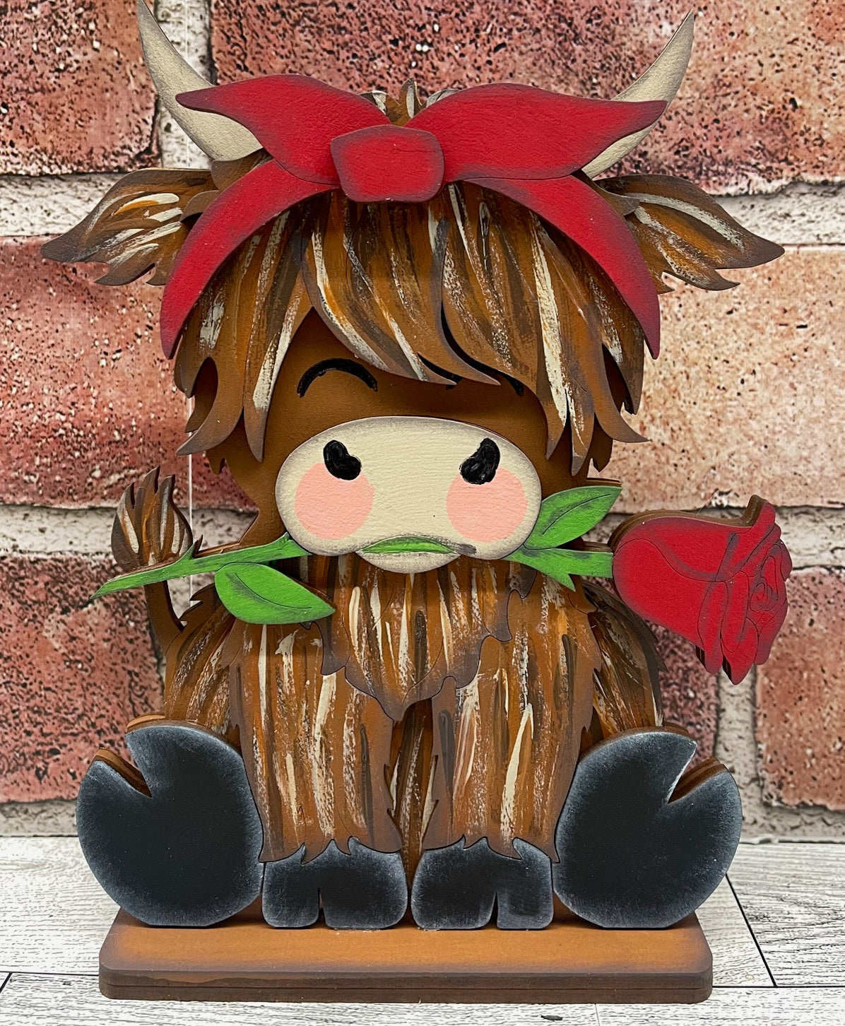 Highland Cow with Rose stander - unpainted wood cutouts, ready for you to paint