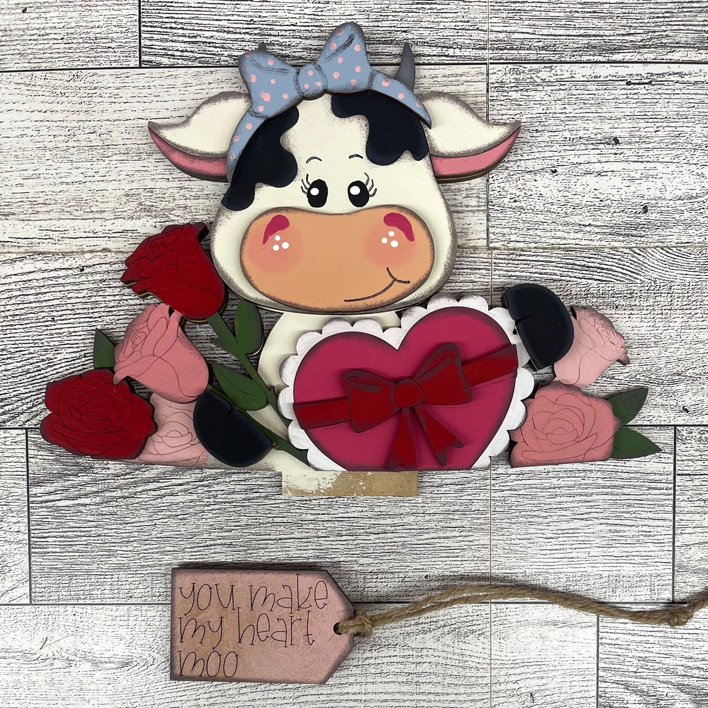 Valentine Dairy Cow Basket Insert Add-On - unpainted wood cutouts, ready for you to paint