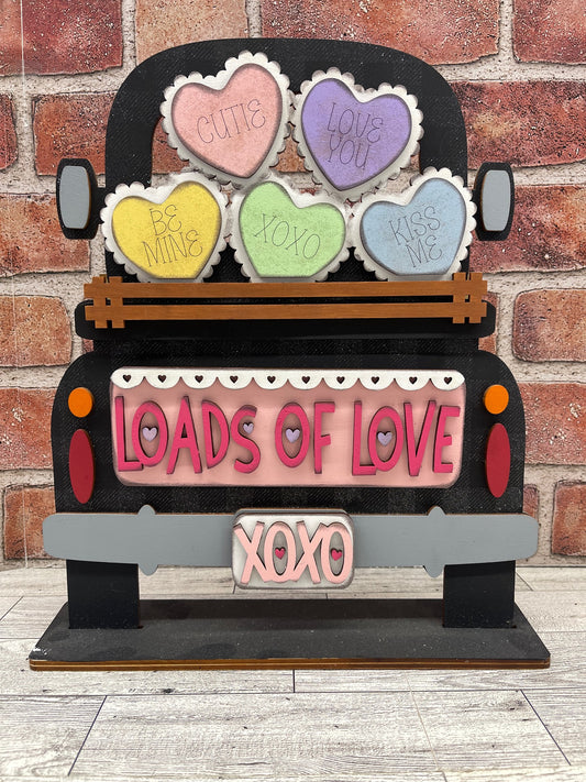 Loads of Love Valentine's Hearts Truck insert only, unpainted wood cutouts, ready for you to paint, does not include truck or fence