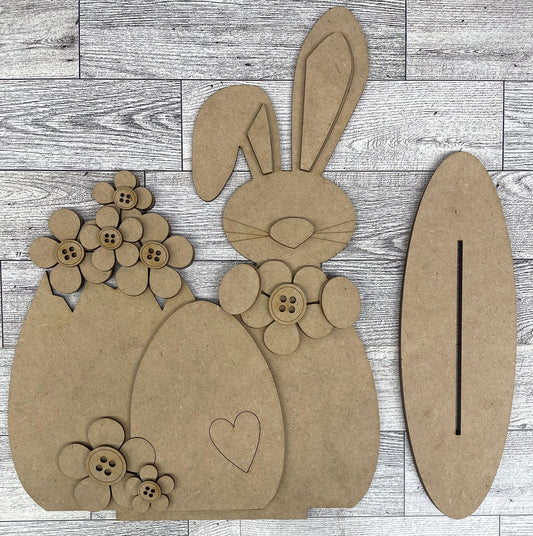 Easter Bunny with Eggs Stander - Wood Cutouts unpainted ready for you to paint