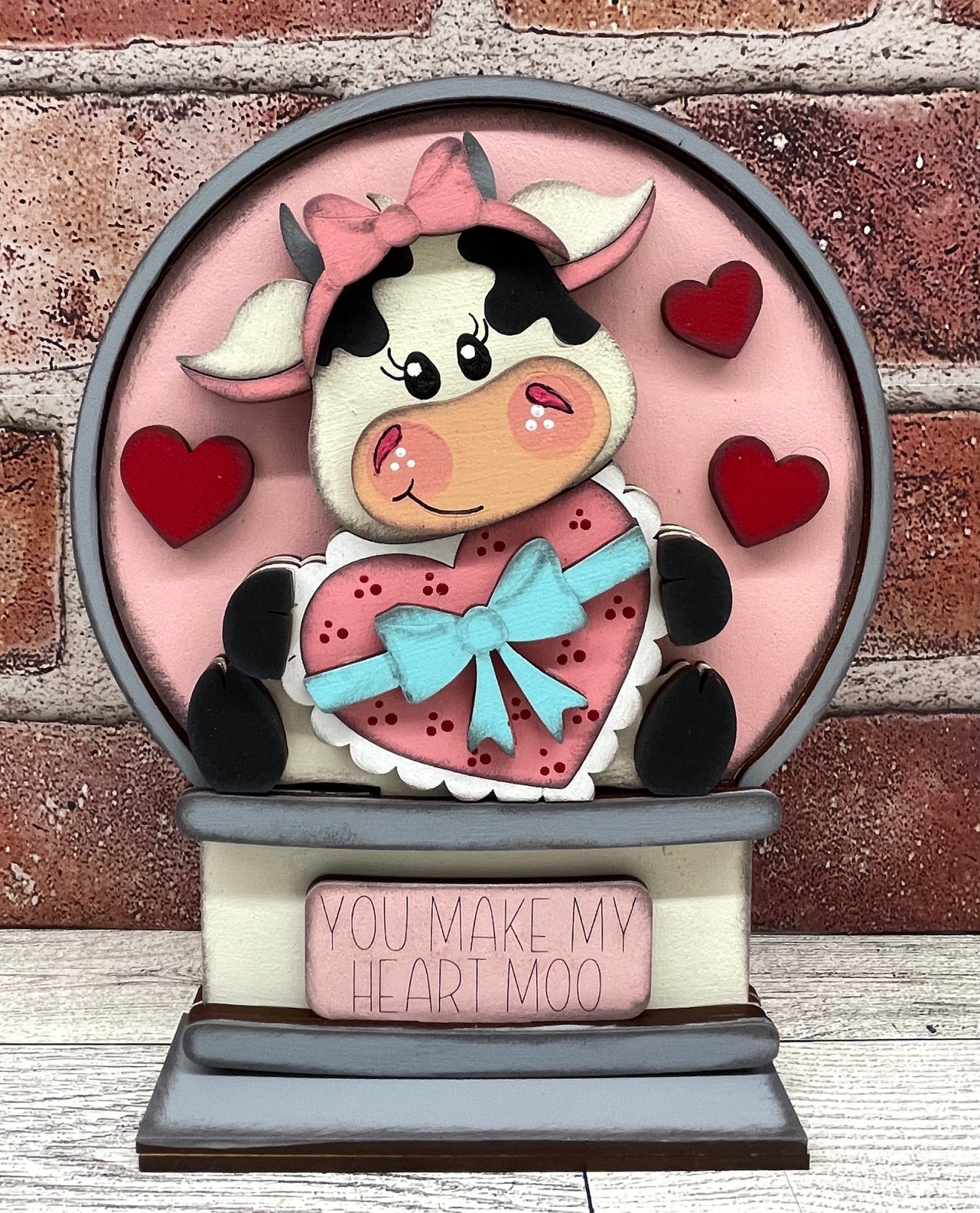 Valentine Dairy Cow Globe Insert Add-On - unpainted wood cutouts, ready for you to paint