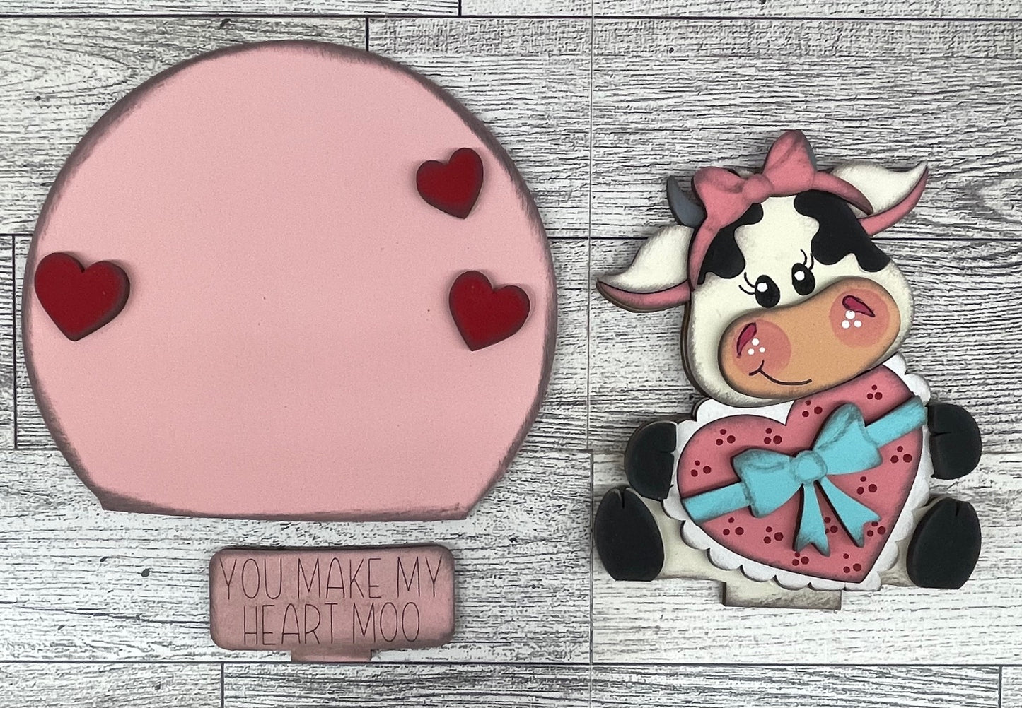 Valentine Dairy Cow Globe Insert Add-On - unpainted wood cutouts, ready for you to paint