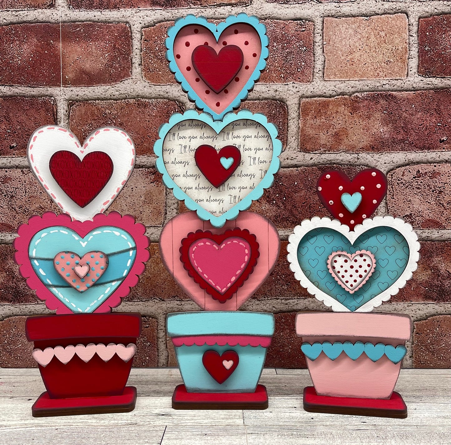 Valentine Heart Flower Pot Standers - unpainted wood cutouts, ready for you to paint
