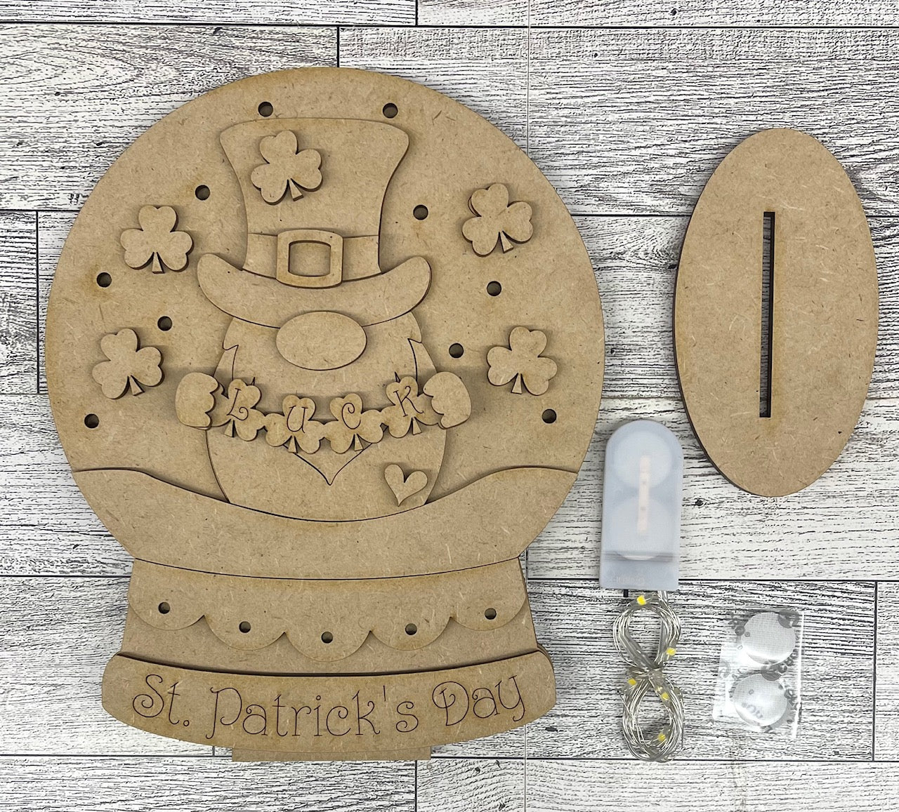 $10.00 Tuesday - Large St. Patricks Day Gnome Lighted Globe Stander - unpainted cutouts ready for you to finish