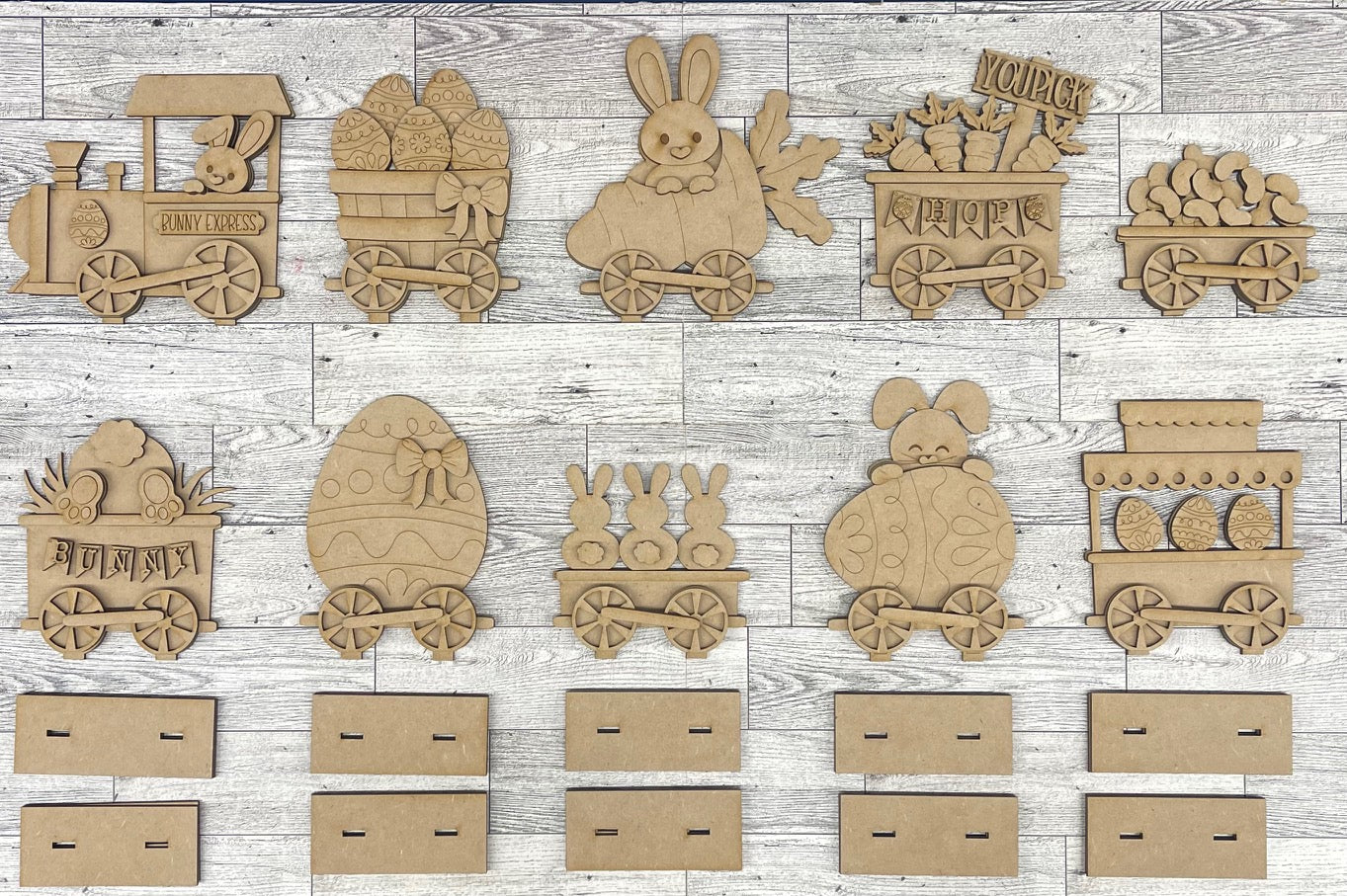 Easter Train - unpainted wood cutouts, ready for you to paint