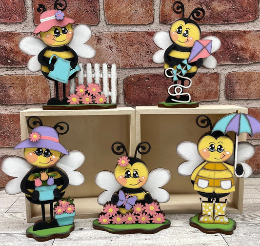Spring Bee Standers - unpainted wood cutouts, ready for you to paint