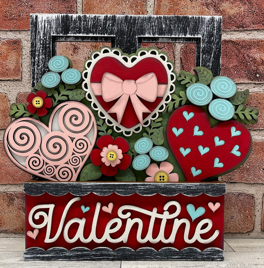 Valentine's Heart Flowers - Insert for Changeable Window Box unpainted wood cutouts, ready for you to paint