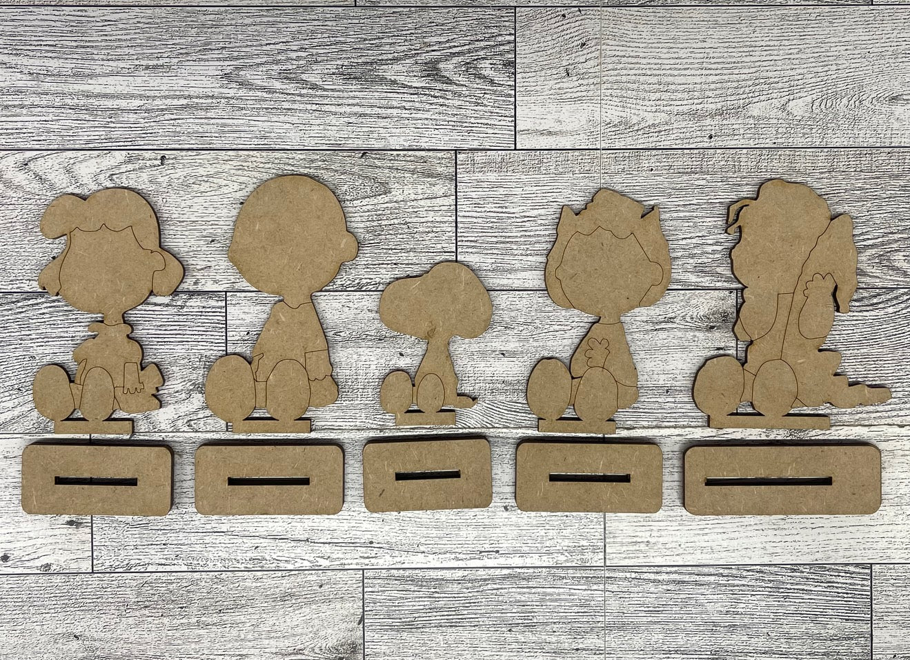Peanuts gang 2026 set of 5 standers - unpainted wood ready for you to paint