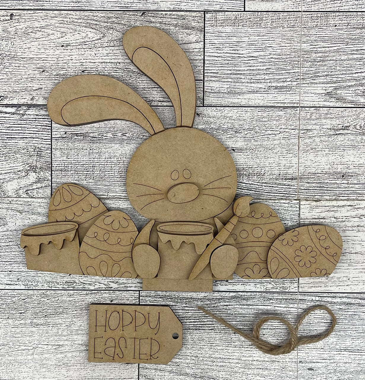 Easter Floppy Bunny basket insert unpainted wood cutouts, ready for you to paint