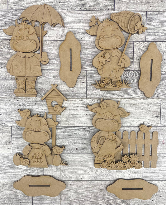 Spring Dairy Cow Standers - unpainted wood cutouts, ready for you to paint