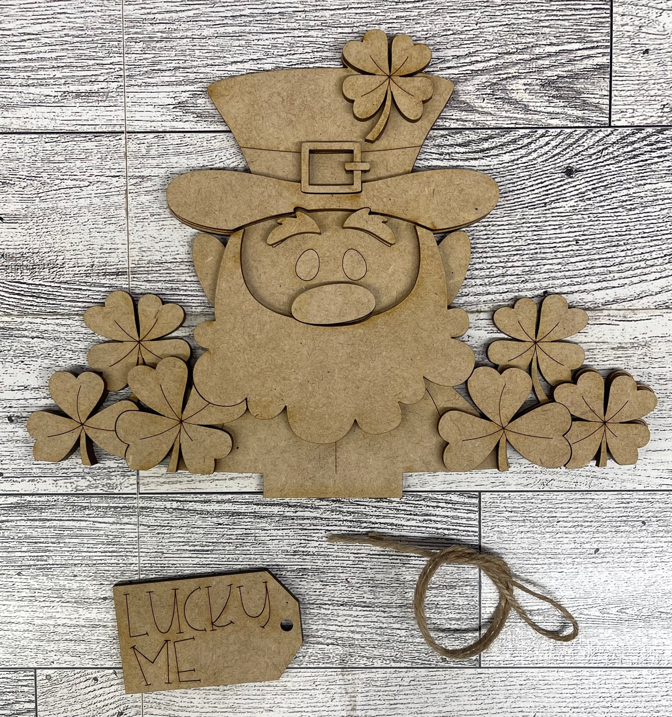 St. Patricks Leprechaun 2026 Basket Insert Add-On - unpainted wood cutouts, ready for you to paint