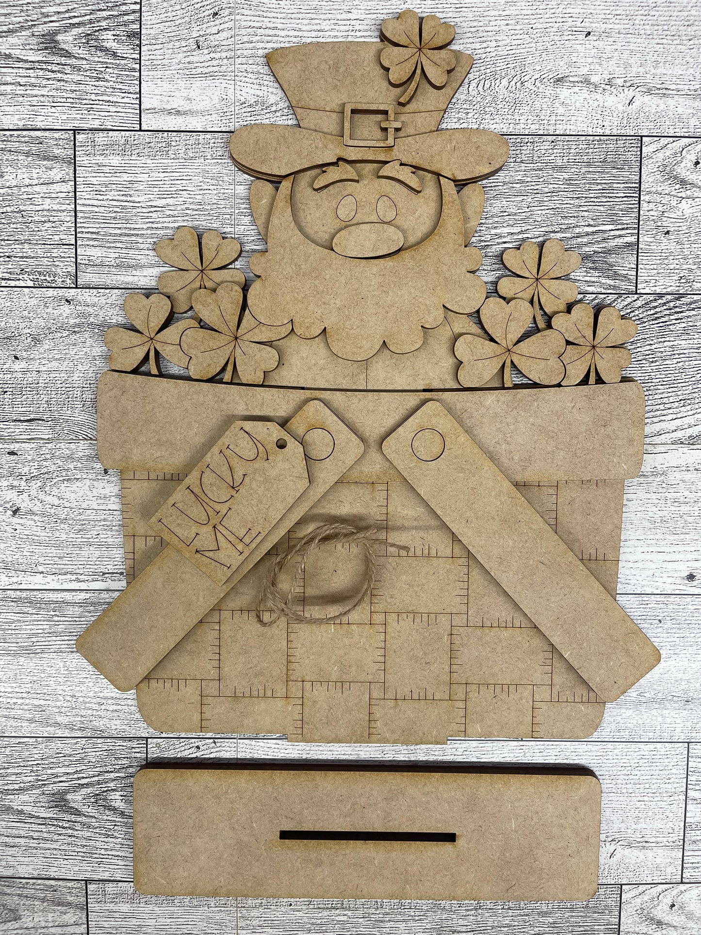 St. Patricks Leprechaun 2026 Basket Insert Add-On - unpainted wood cutouts, ready for you to paint