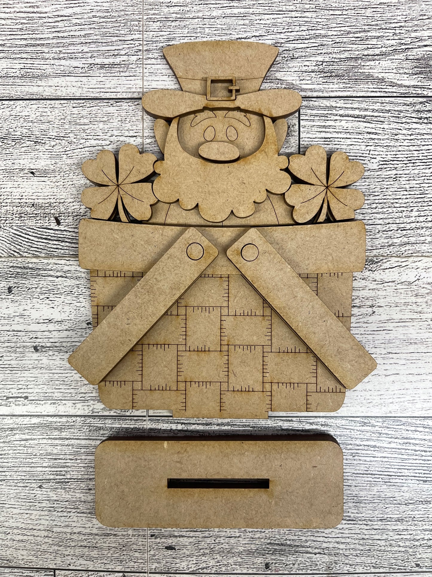 Mini St. Patricks Leprechaun 2026 Basket Insert Add-On - unpainted wood cutouts, ready for you to paint
