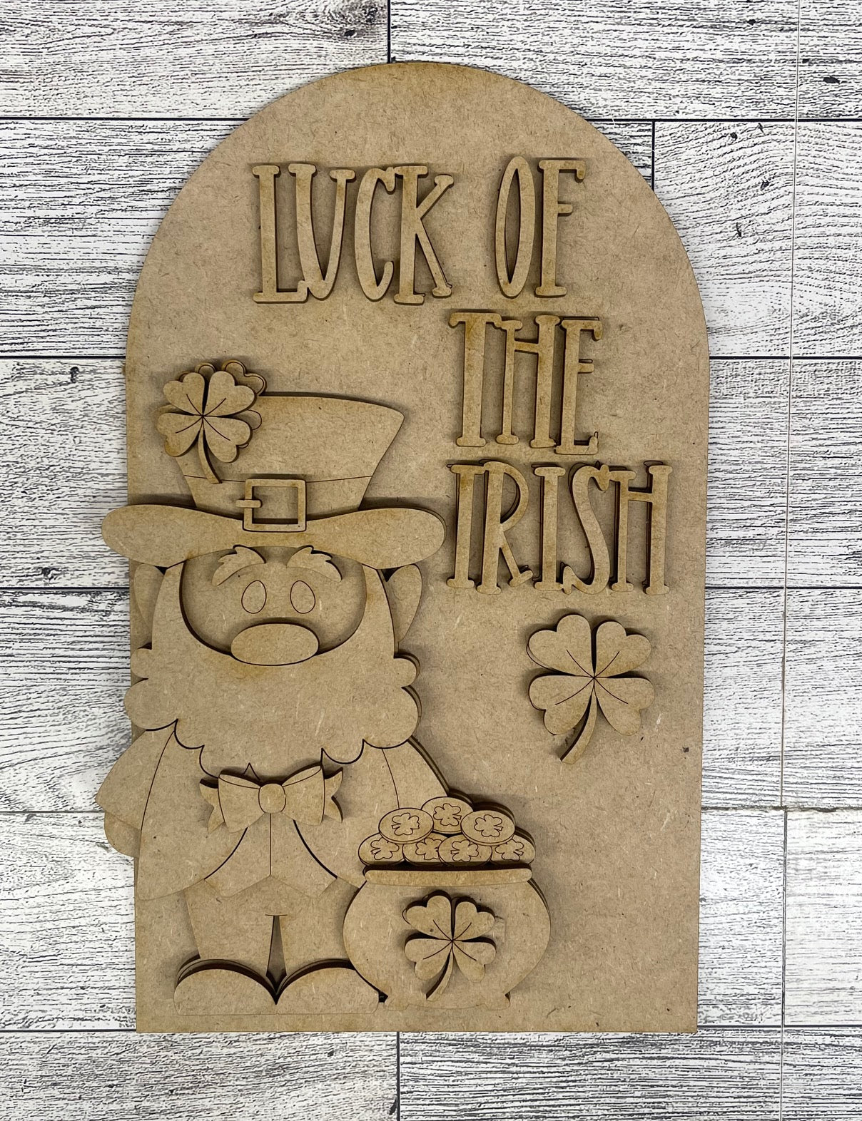 February Monthly Craft Kit - St. Patrick's Day Leprechaun themed - does not include frame or plain arch or HOME arch frame sold separately - unpainted ready for you to finish