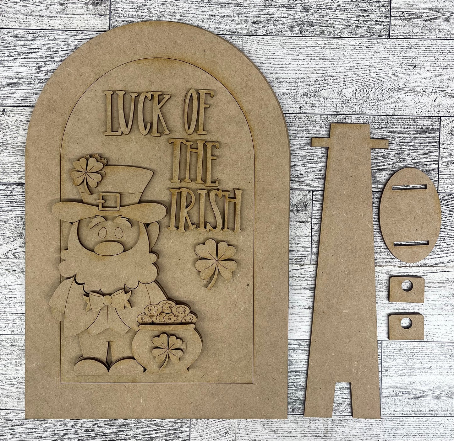 February Monthly Craft Kit - St. Patrick's Day Leprechaun themed - does not include frame or plain arch or HOME arch frame sold separately - unpainted ready for you to finish