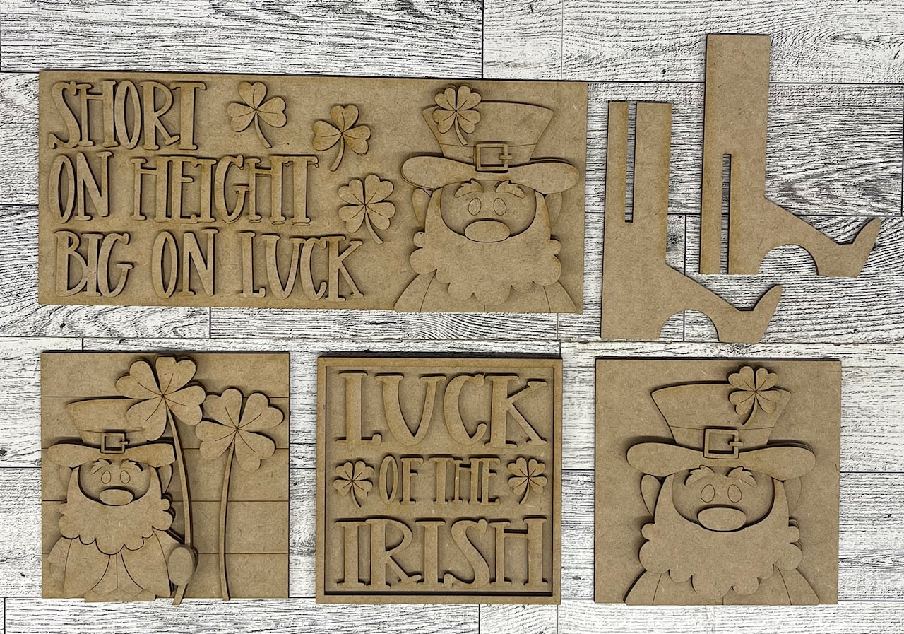 St. Patricks Leprechaun Leaning Ladder Blocks & Sign Add-On - unpainted wood cutouts, ready for you to paint