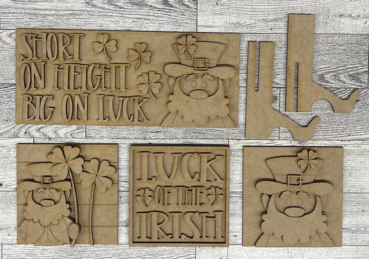 St. Patricks Leprechaun Leaning Ladder Blocks & Sign Add-On - unpainted wood cutouts, ready for you to paint