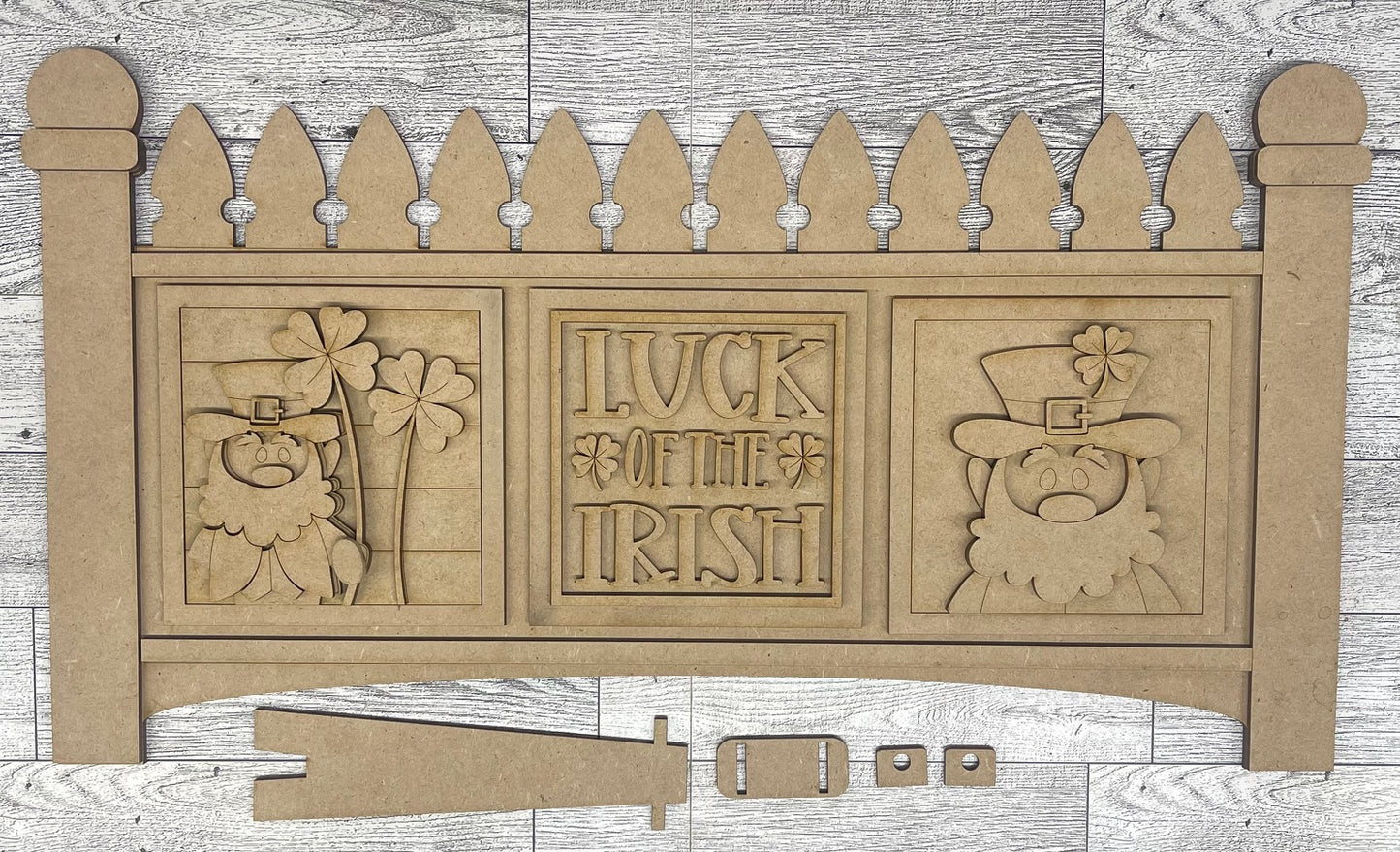 St. Patricks Leprechaun Leaning Ladder Blocks & Sign Add-On - unpainted wood cutouts, ready for you to paint