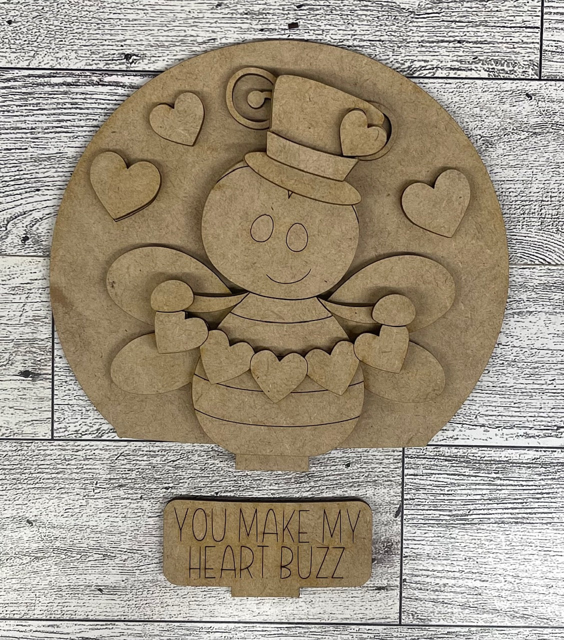 Valentine Bee Globe Insert Add-On - unpainted wood cutouts, ready for you to paint