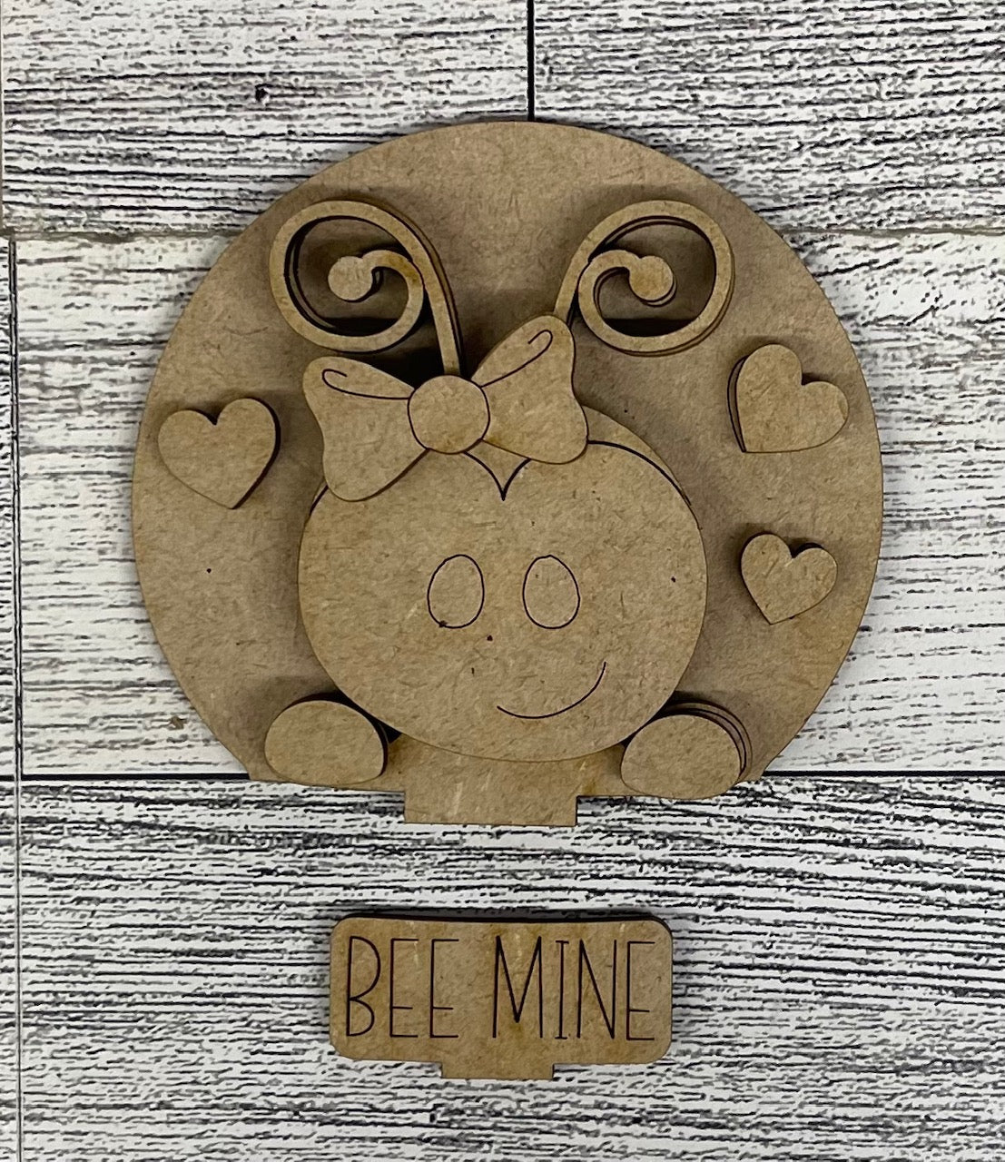 Mini Valentines Bee Globe Insert - unpainted wood cutouts, ready for you to paint