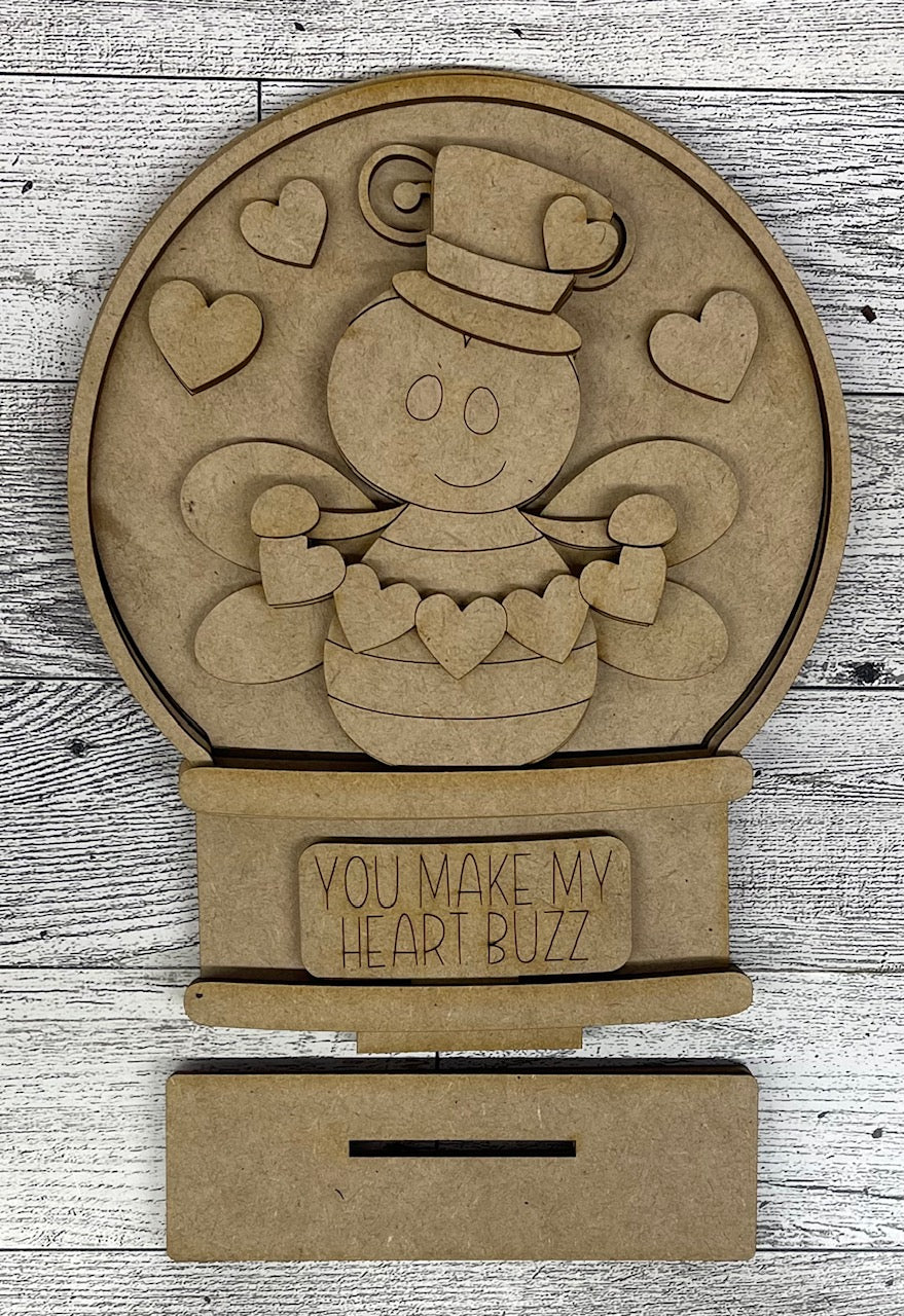 Valentine Bee Globe Insert Add-On - unpainted wood cutouts, ready for you to paint
