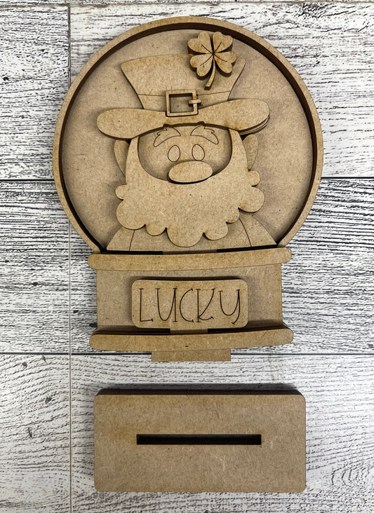 Mini St. Patricks Leprechaun Globe Insert - unpainted wood cutouts, ready for you to paint