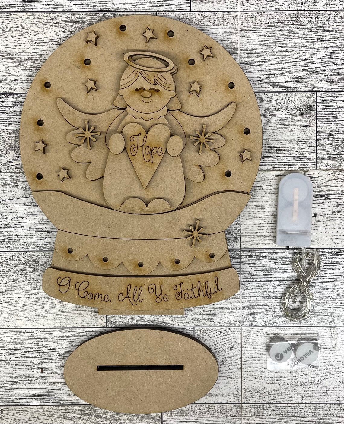 February 2026 - Add On - Angel Lighted Globe Stander - unpainted wood cutouts, ready for you to paint