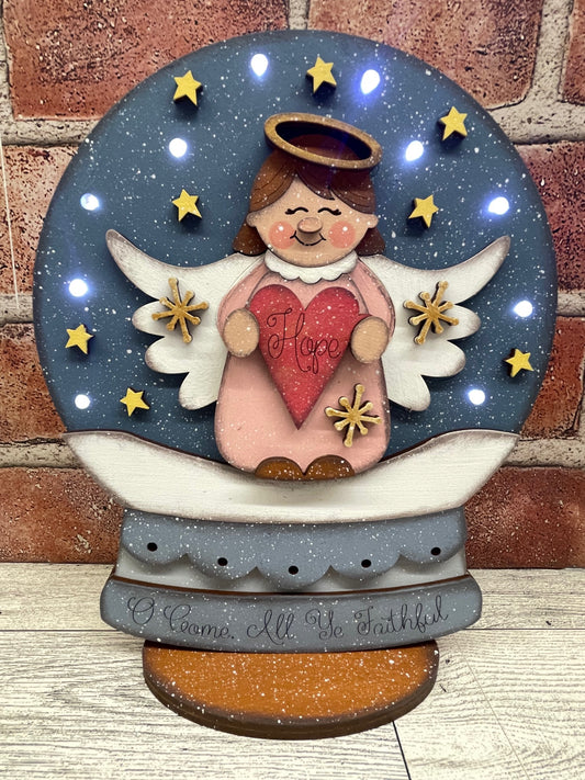 February 2026 - Add On - Angel Lighted Globe Stander - unpainted wood cutouts, ready for you to paint