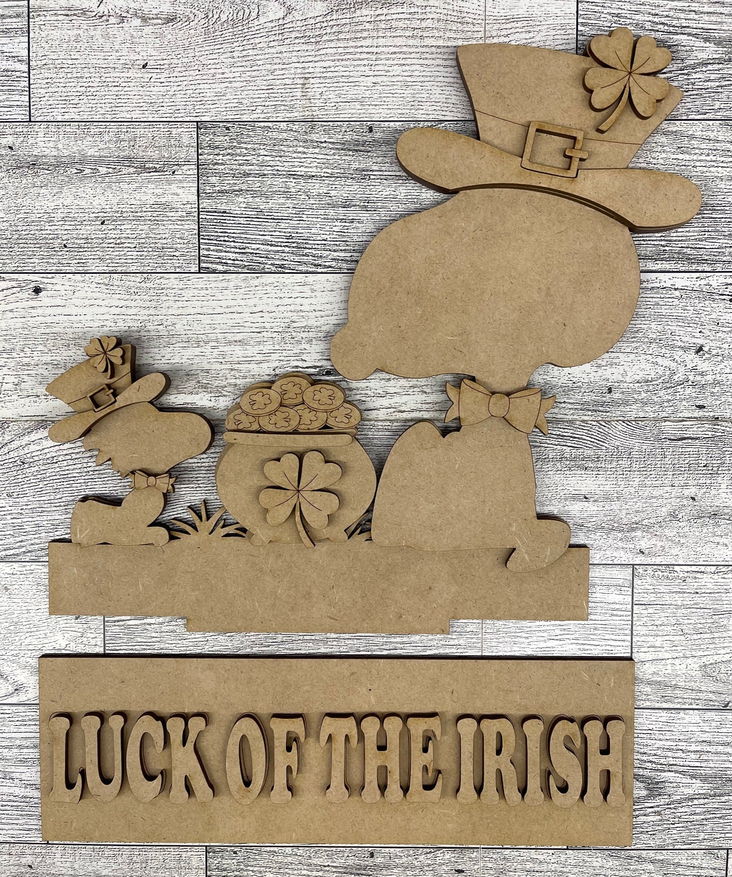 Peanuts - Snoopy & Woodstock St. Patricks - Insert for Changeable Window Box unpainted wood cutouts, ready for you to paint