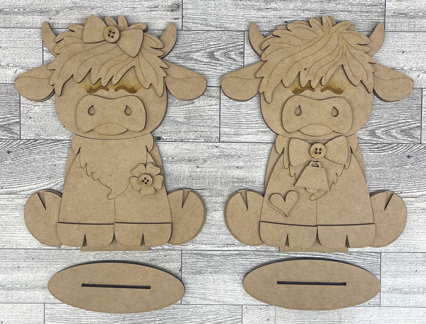 Highland Cow Boy or Girl stander 2026 - unpainted wood cutouts, ready for you to paint