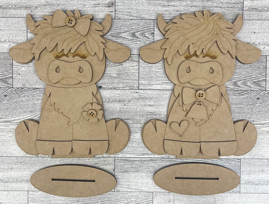 Highland Cow Boy or Girl stander 2026 - unpainted wood cutouts, ready for you to paint