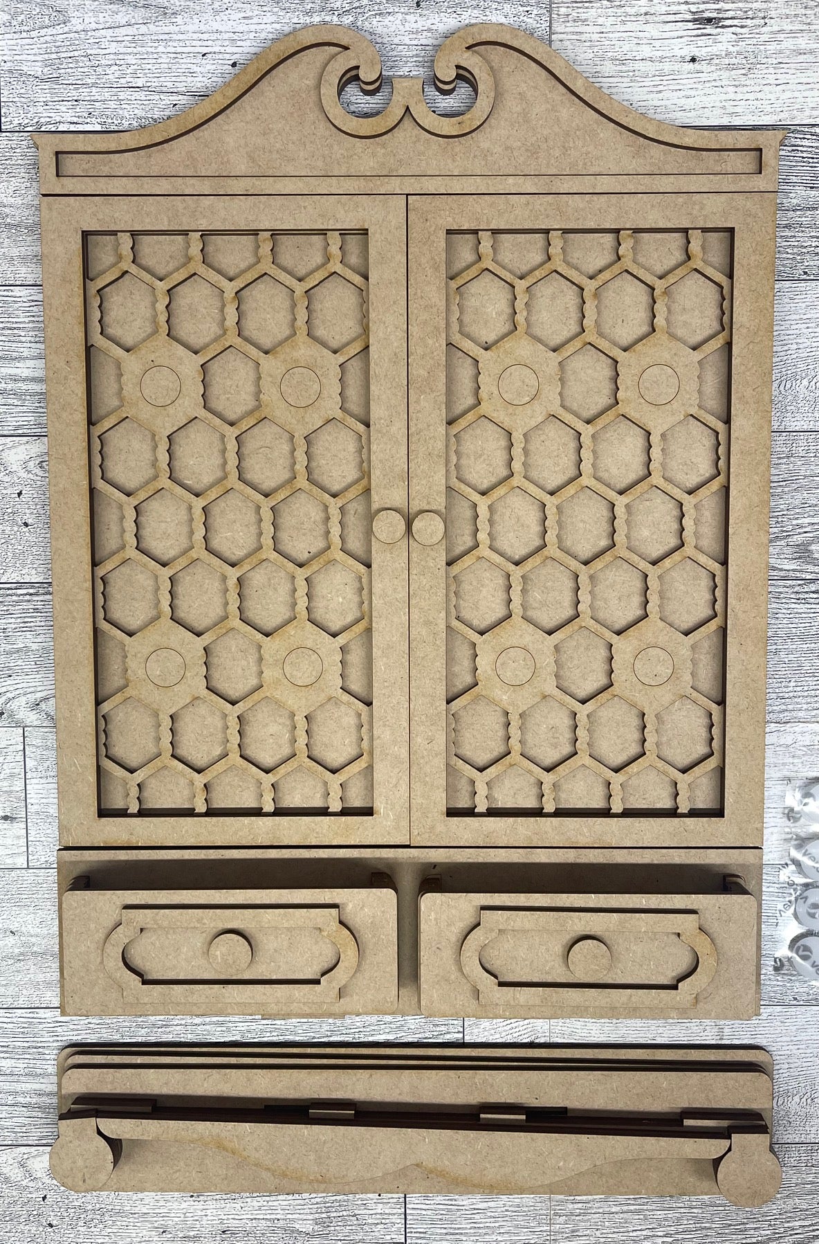 Cottage Cabinet Base - unpainted wooden cutouts, ready for you to paint