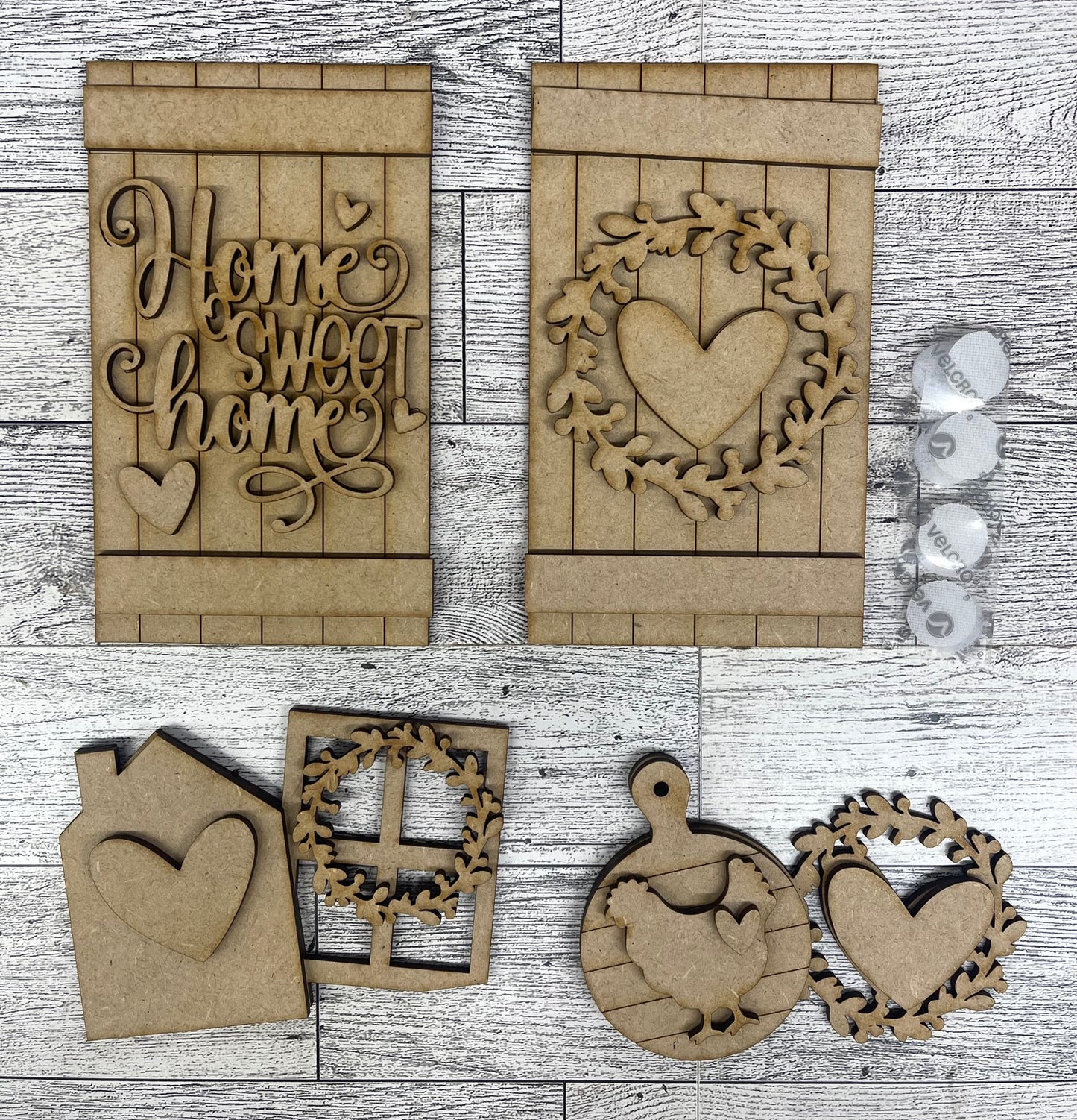Home Sweet Home Insert for the Cottage Cabinet - unpainted wooden cutouts, ready for you to paint