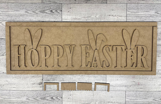 Hoppy Easter cutouts and sign with sawtooth hangers - unpainted wooden cutouts, ready for you to paint