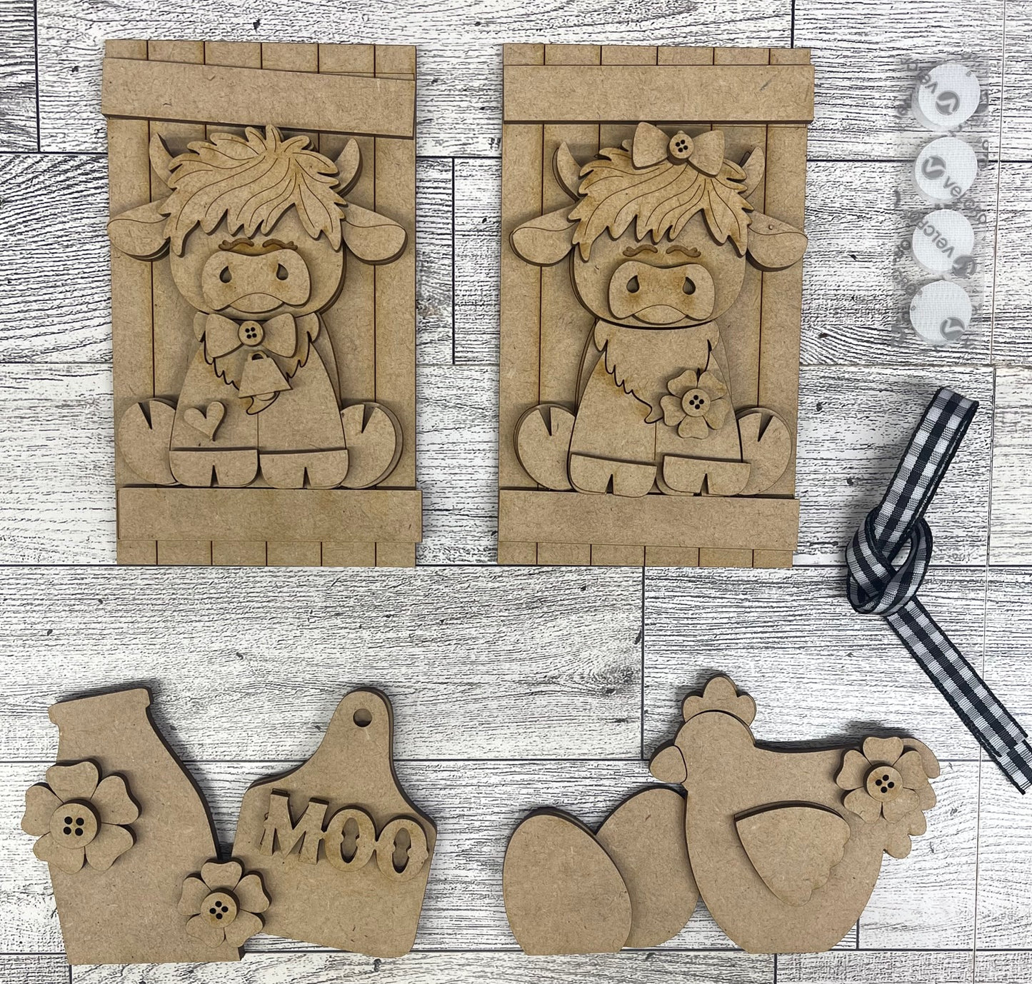 Highland Cows Insert for the Cottage Cabinet - unpainted wooden cutouts, ready for you to paint