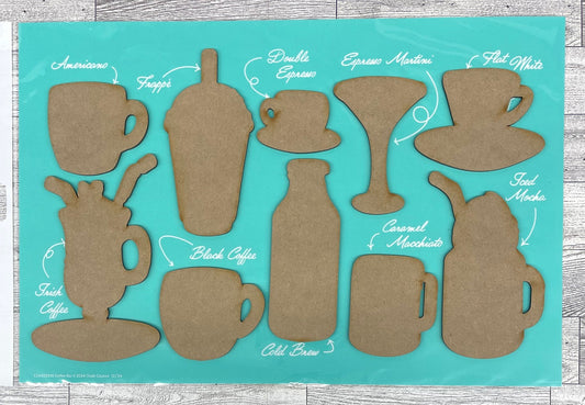 Coffee Bar Cutouts, unpainted wooden cutouts - ready for you to paint